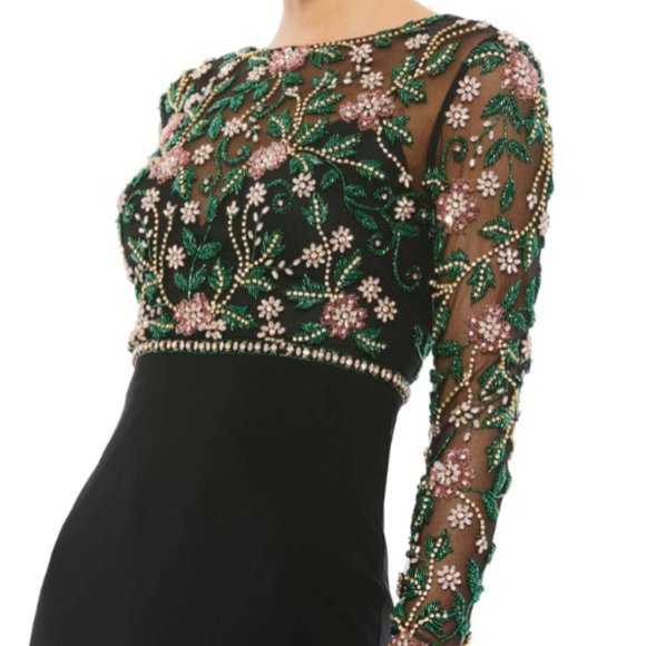 MAC DUGGAL 67870 FLORAL BEADED ILLUSIONS HIGH NECK BLACK MULTI TRUMPET GOWN 14 - Picture 2 of 3